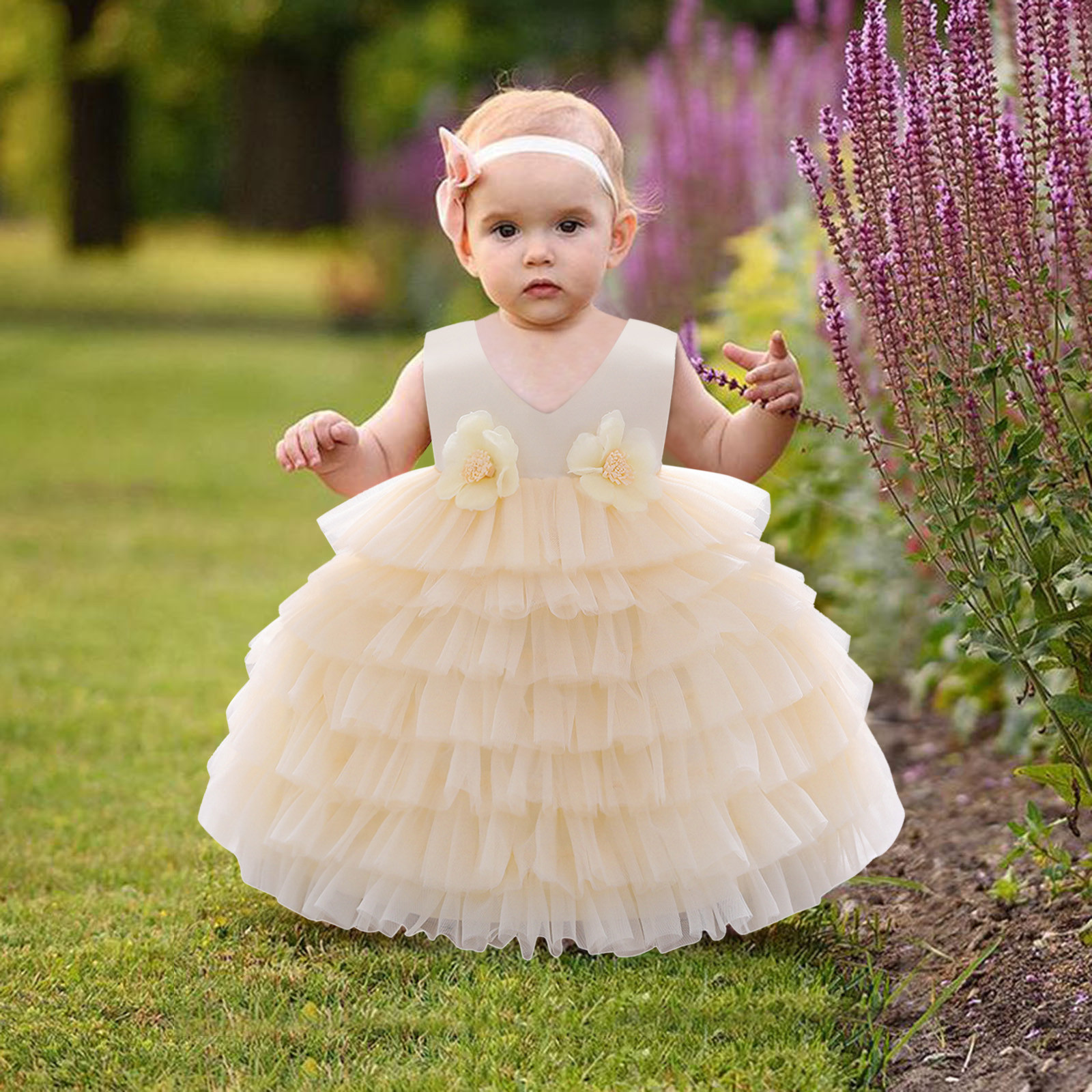 Herrnalise Kids Girls Ruffled Princess Bridesmaid Pageant Gown Birthday Party Wedding Dress